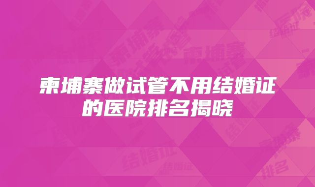 柬埔寨做试管不用结婚证的医院排名揭晓