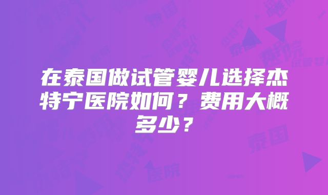 在泰国做试管婴儿选择杰特宁医院如何？费用大概多少？