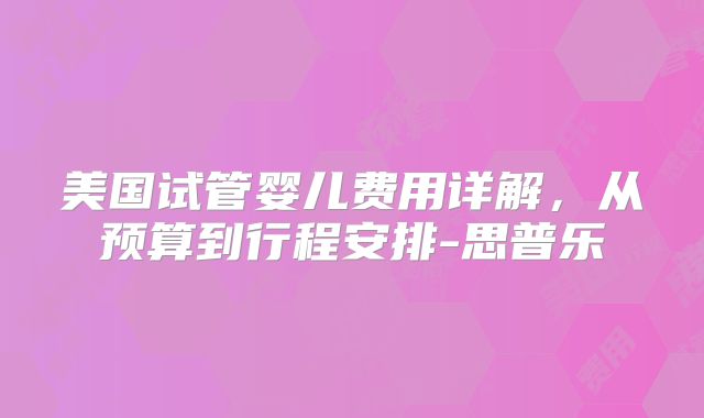 美国试管婴儿费用详解,从预算到行程安排-思普乐
