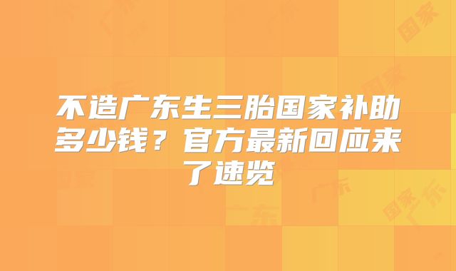 不造广东生三胎国家补助多少钱？官方最新回应来了速览