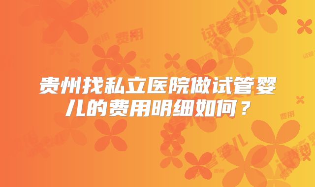 贵州找私立医院做试管婴儿的费用明细如何？