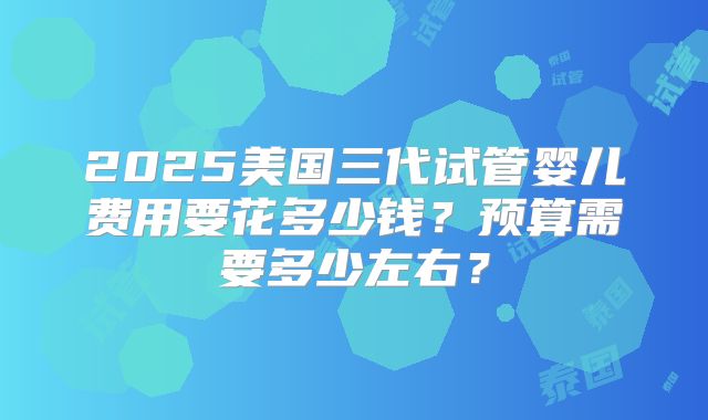 2025美国三代试管婴儿费用要花多少钱？预算需要多少左右？