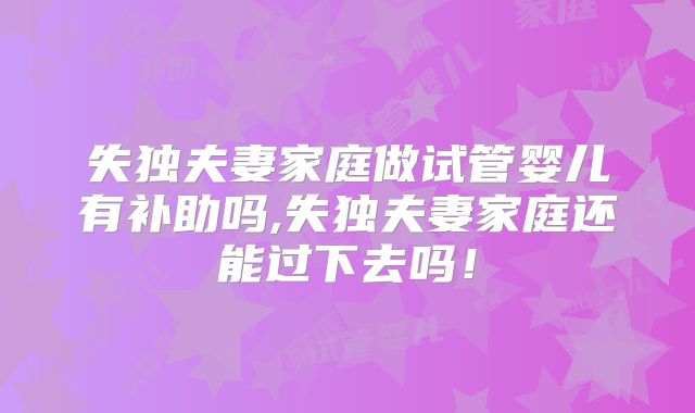 失独夫妻家庭做试管婴儿有补助吗,失独夫妻家庭还能过下去吗！