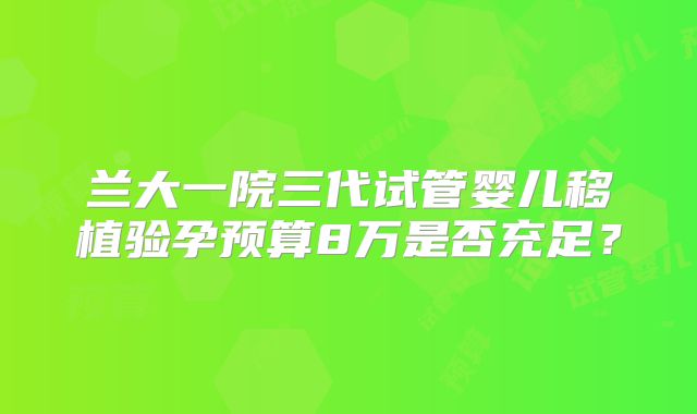 兰大一院三代试管婴儿移植验孕预算8万是否充足？