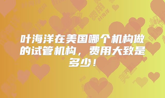叶海洋在美国哪个机构做的试管机构,费用大致是多少!