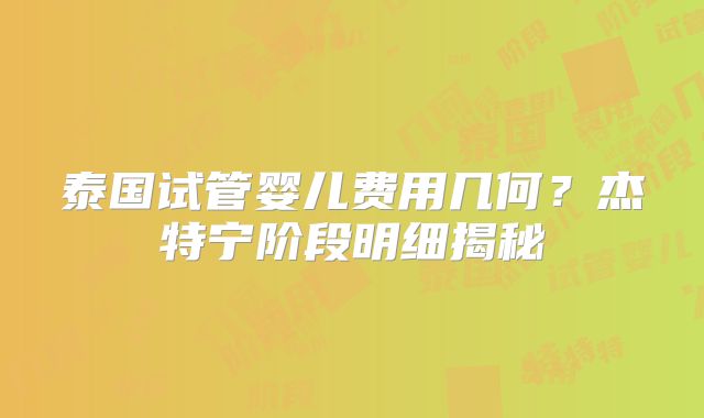 泰国试管婴儿费用几何?杰特宁阶段明细揭秘