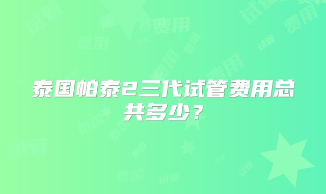泰国帕泰2三代试管费用总共多少?