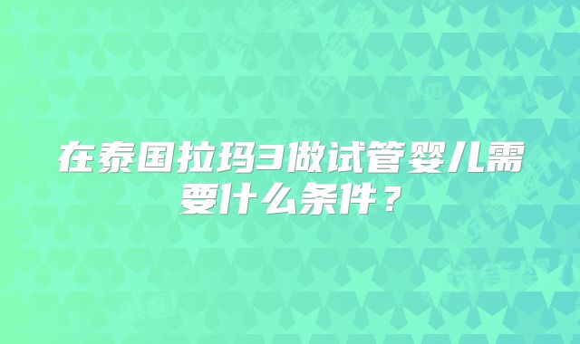 在泰国拉玛3做试管婴儿需要什么条件？