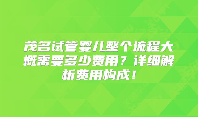 茂名试管婴儿整个流程大概需要多少费用？详细解析费用构成！