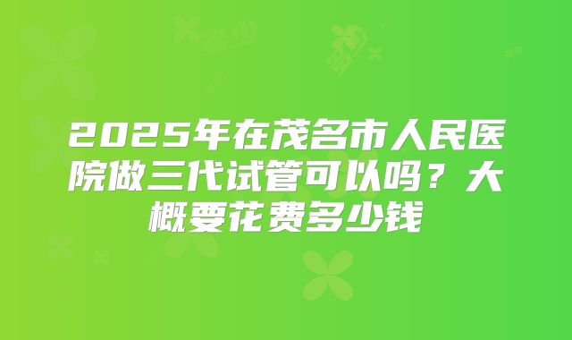 2025年在茂名市人民医院做三代试管可以吗？大概要花费多少钱