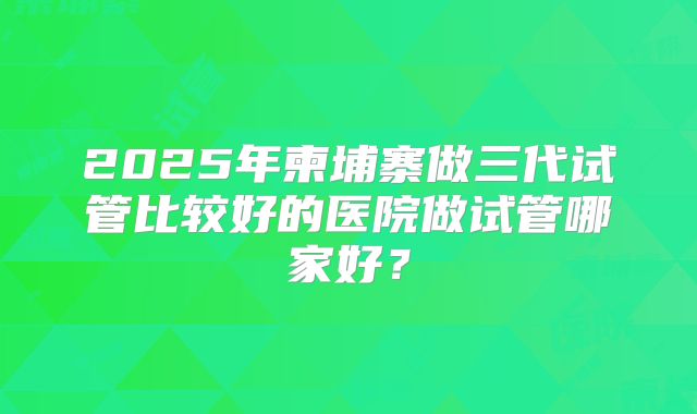 2025年柬埔寨做三代试管比较好的医院做试管哪家好？