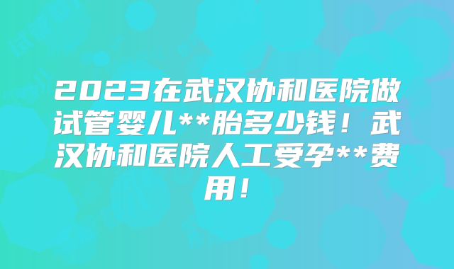 2023在武汉协和医院做试管婴儿**胎多少钱！武汉协和医院人工受孕**费用！