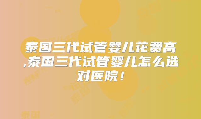 泰国三代试管婴儿花费高,泰国三代试管婴儿怎么选对医院!