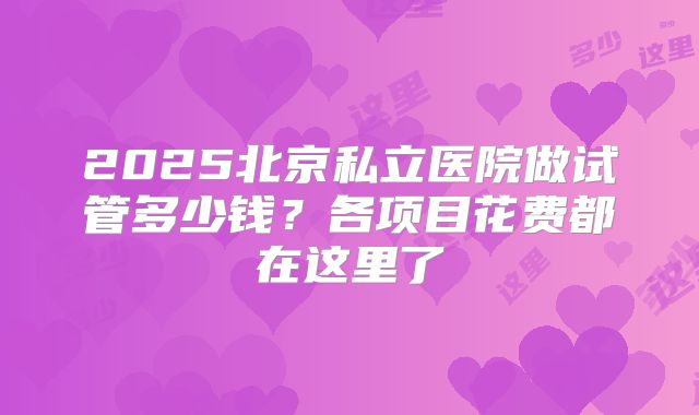 2025北京私立医院做试管多少钱？各项目花费都在这里了