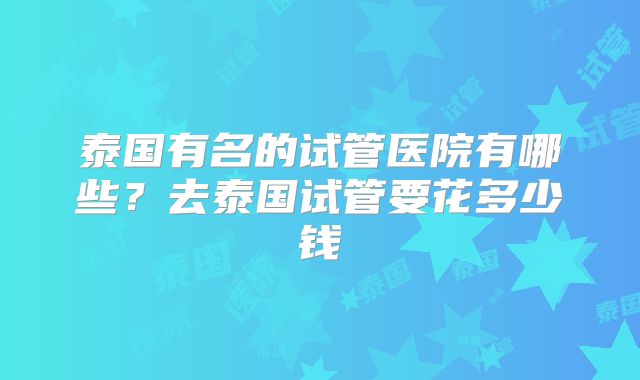 泰国有名的试管医院有哪些？去泰国试管要花多少钱