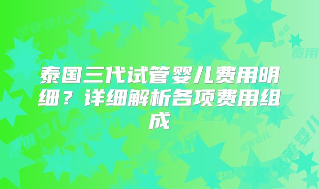 泰国三代试管婴儿费用明细？详细解析各项费用组成