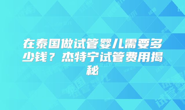 在泰国做试管婴儿需要多少钱？杰特宁试管费用揭秘