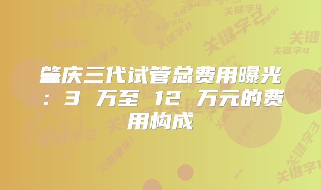肇庆三代试管总费用曝光：3 万至 12 万元的费用构成