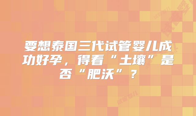 要想泰国三代试管婴儿成功好孕,得看“土壤”是否“肥沃”?