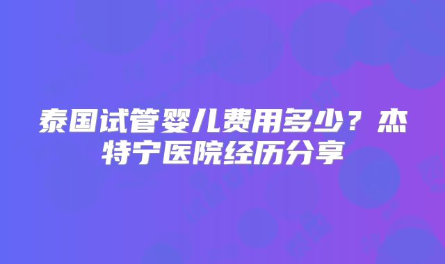 泰国试管婴儿费用多少？杰特宁医院经历分享