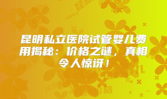 昆明私立医院试管婴儿费用揭秘:价格之谜,真相令人惊讶!