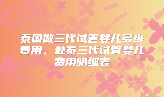 泰国做三代试管婴儿多少费用，赴泰三代试管婴儿费用明细表