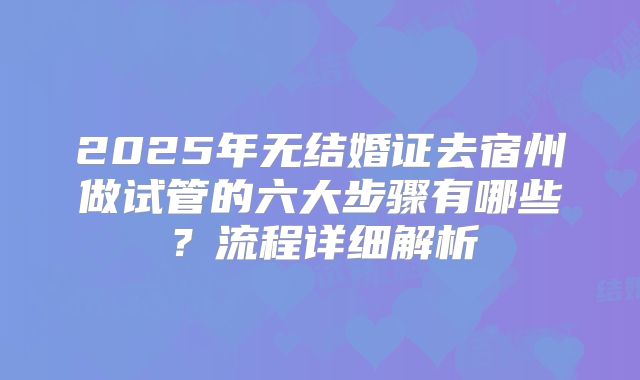2025年无结婚证去宿州做试管的六大步骤有哪些？流程详细解析