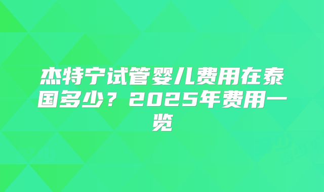 杰特宁试管婴儿费用在泰国多少？2025年费用一览