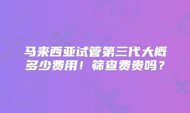 马来西亚试管第三代大概多少费用!筛查费贵吗?