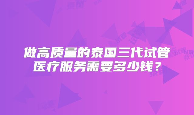 做高质量的泰国三代试管医疗服务需要多少钱？