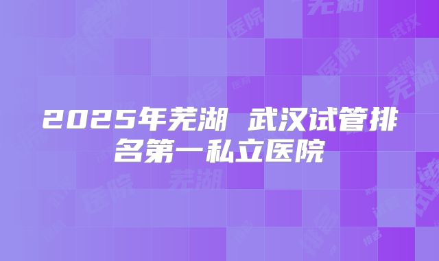 2025年芜湖 武汉试管排名第一私立医院