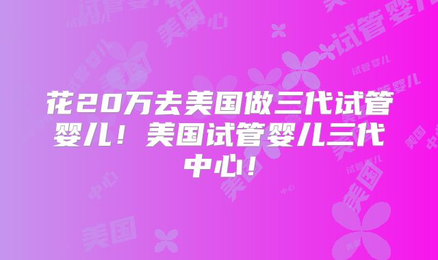 花20万去美国做三代试管婴儿！美国试管婴儿三代中心！