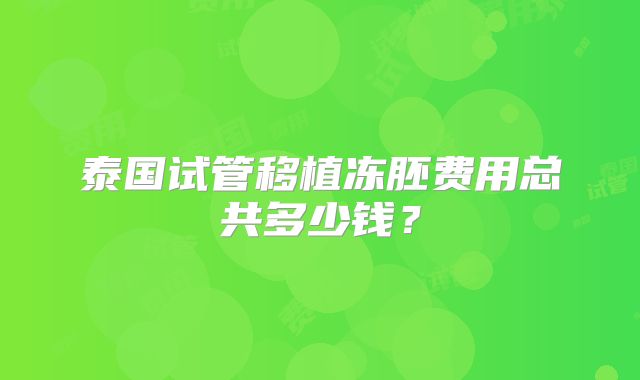 泰国试管移植冻胚费用总共多少钱？