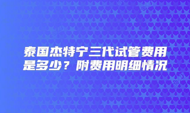 泰国杰特宁三代试管费用是多少?附费用明细情况