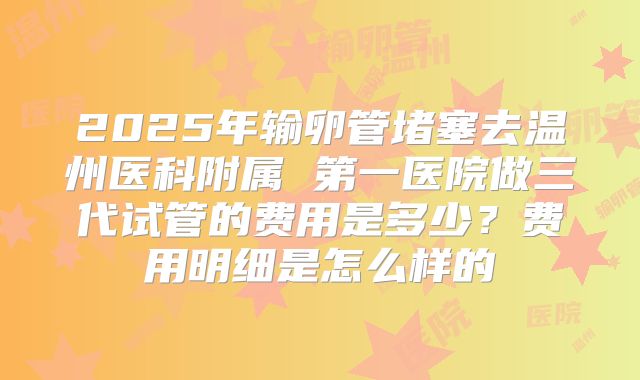 2025年输卵管堵塞去温州医科附属 第一医院做三代试管的费用是多少？费用明细是怎么样的