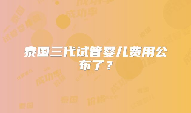 泰国三代试管婴儿费用公布了？