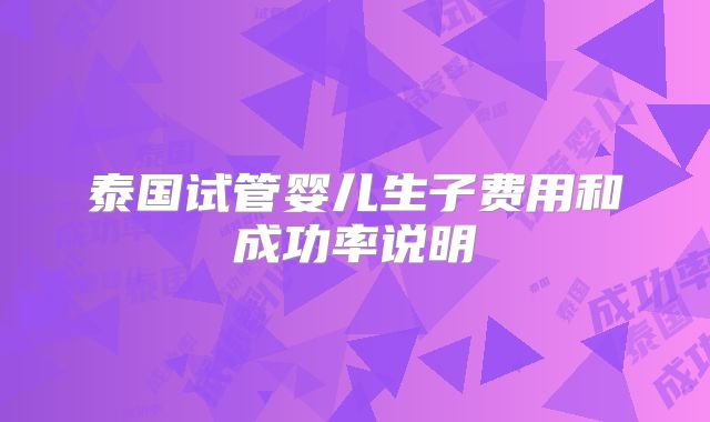 泰国试管婴儿生子费用和成功率说明