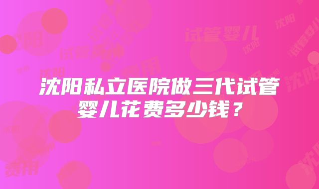 沈阳私立医院做三代试管婴儿花费多少钱？