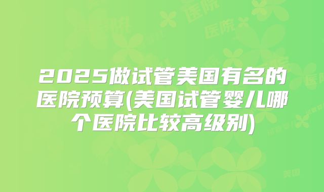 2025做试管美国有名的医院预算(美国试管婴儿哪个医院比较高级别)