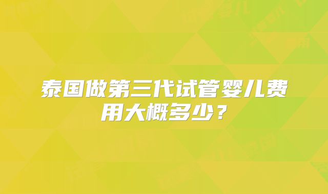 泰国做第三代试管婴儿费用大概多少？