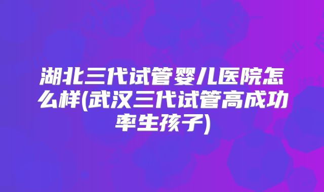湖北三代试管婴儿医院怎么样(武汉三代试管高成功率生孩子)