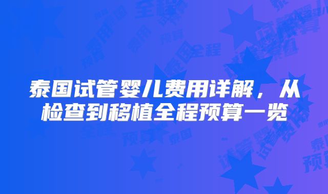 泰国试管婴儿费用详解，从检查到移植全程预算一览