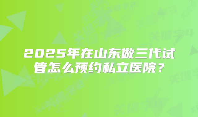 2025年在山东做三代试管怎么预约私立医院？