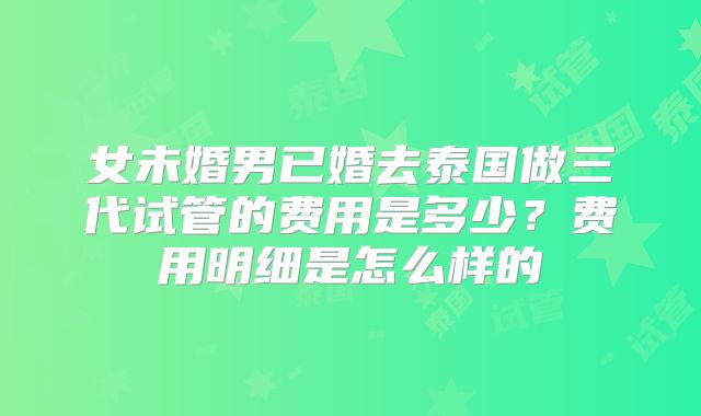 女未婚男已婚去泰国做三代试管的费用是多少？费用明细是怎么样的