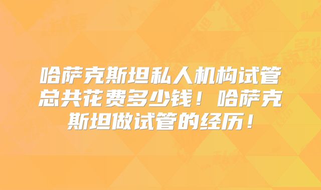 哈萨克斯坦私人机构试管总共花费多少钱！哈萨克斯坦做试管的经历！