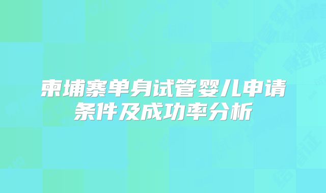 柬埔寨单身试管婴儿申请条件及成功率分析