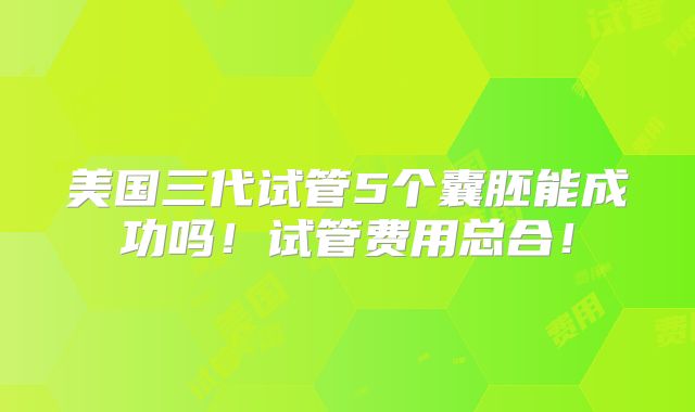 美国三代试管5个囊胚能成功吗！试管费用总合！