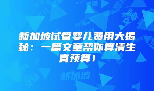 新加坡试管婴儿费用大揭秘：一篇文章帮你算清生育预算！