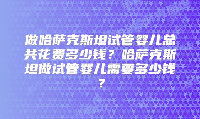 做哈萨克斯坦试管婴儿总共花费多少钱？哈萨克斯坦做试管婴儿需要多少钱？