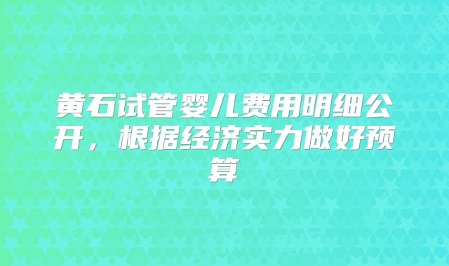 黄石试管婴儿费用明细公开，根据经济实力做好预算
